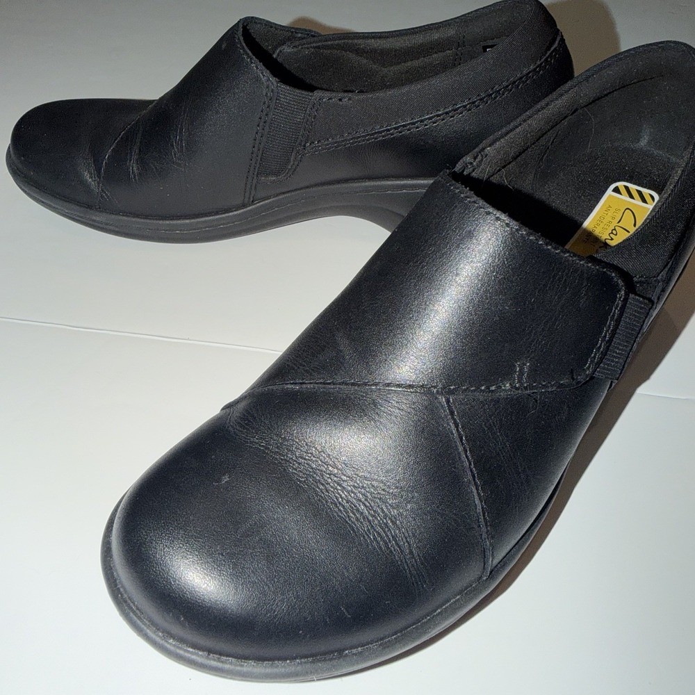 Clarks Loafers Womens 6.5 Black Slip Resistant Leather Work Shoes 261427204040